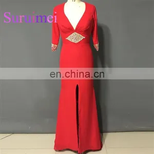 Free Shipping Prom Dresses Robe De Soiree Short Sleeves V Neck Formal Evening Gowns thumbnail-1