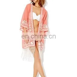 2015 MONOCHROME EMBROIDERED KIMONO Latest Beach Kimono Soft Polyester Fabric Embroidered Kimono thumbnail-2