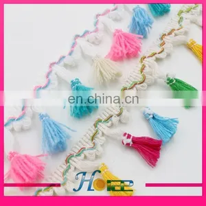 4.5cm Width Cotton Mixed Color Tassel Fringe Lace Trim for Garment thumbnail-1