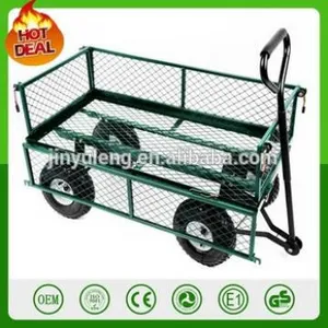 Heavy Duty 300kg Capacity Metal Garden Trolley Green Trailer Cart Truck 4 Wheel Transport Metal Wheelbarrow Garden Wagon thumbnail-1