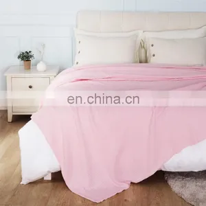 Nice Quality Breathable Pink Summer King Queen Waffle Cotton Blankets thumbnail-4