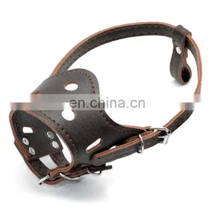 Wholesale Custom Size Durable Anti Barking Brown Adjustable Leather Muzzle Dog thumbnail-7
