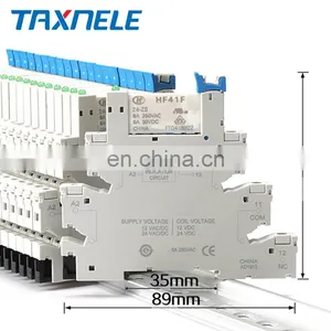 DIN RAIL HF41F 12V 24V Integrated PCB Mount Power Relay With Relay Holder Voltage Contact Relay Module Set thumbnail-5