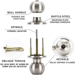 Grade 3 Residential Use Tubular Round Interior Knob Lock Door Handle thumbnail-3