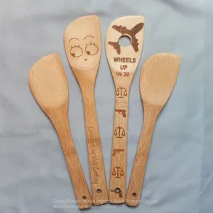 Wholesale Bamboo Kitchen Tool Custom Bamboo Utensil Sets cooking Utensils Engraved thumbnail-1