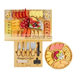 Unique Bamboo Cheese Board and Knife Set Charcuterie Platter Serving Tray Including 4 Knife Set For Housewarming thumbnail-2