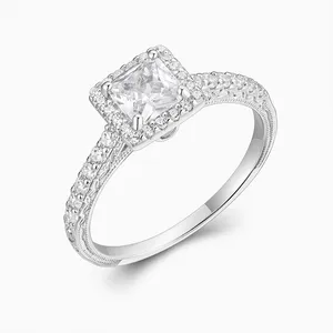 Shining Star Jewelry 1 Carat Princess Cut Moissanite Engagement Halo Ring thumbnail-3
