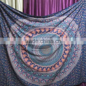 100% Cotton Printed Tapestry Mandala Bedcover Round Boho Tapestries thumbnail-1