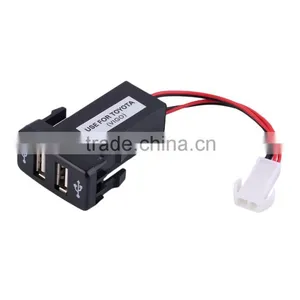 High Quality 12/24V Dual USB Ports Dashboard Mount Car Charger Adapter 5V 2.1A+1A For TOYOTA thumbnail-2
