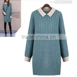 2014 Latest European and American Retro Style High-end Long-sleeve Pullover Polo-collar Knitted Woman Sweater thumbnail-1