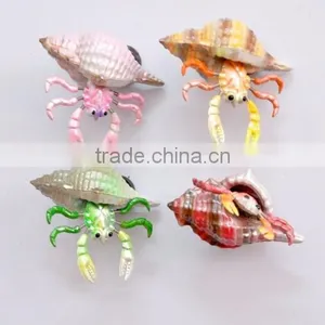 Handmade Delicate 4 Inch Pearl Powder Plastic Lobster in Carved Conch Shell Fridge Magnet, Fake Seafood Figures Quality Choice thumbnail-1
