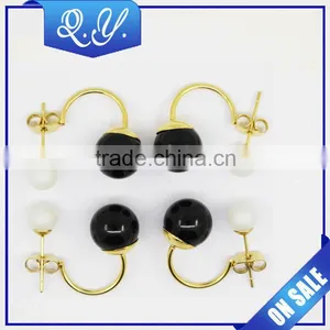 Fashion Colorful Women Double Pearl Earrings Cheap Statement Stud Earring, Wholesale Artificial Bead Earrings Studs Piercing thumbnail-4