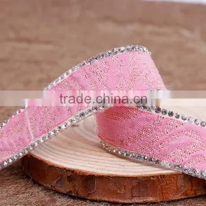 OEM Crystal Chain New Design Pink Color Ribbon/Chain With Hotfix For Cloth Decoration thumbnail-1