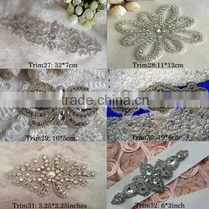 New Design Bridal Beaded Rhinestone Trimming Applique For Wedding Sash Crystal Bridal Applique For Wedding Dress thumbnail-6