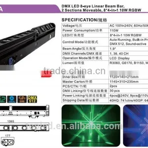 Hot Sale 2 Sections Moveable 8*4-in-1 10W RGBW 8-eye Linear LED Bar Light Moving Head thumbnail-1