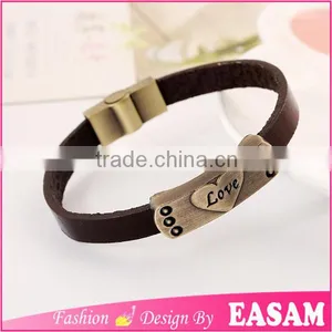 Alloy Cowhide Bracelet Love Heart Metal Plate Couple Magnetic Leather Bracelet thumbnail-3