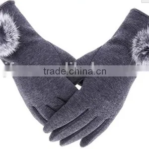 Wholesale Comfortable Winter Girls Rabbit Fur Balls Cuff Thick Wool Gloves thumbnail-4
