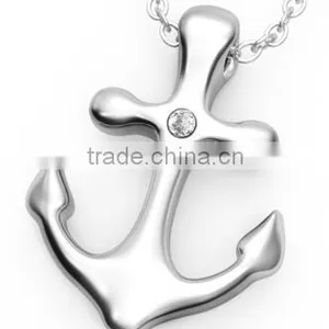 Rose Gold Stainless Steel Girls Pendant Silver CZ Inlay Anchor Pendant Necklace thumbnail-6