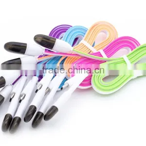 Colorful Flat Cord 2 in 1 Usb Cable for Iphone Samsung Huawei OPPO MEIZU thumbnail-2
