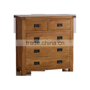 Antique Rustic Retro Solid Oak Wood 2 Over 3 Chest thumbnail-1