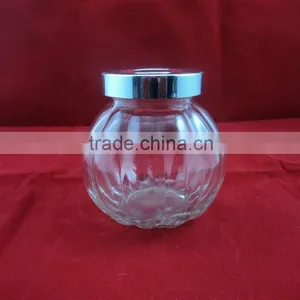 Ball Shape Candy Glass Container With Cap, Round Glass Pot thumbnail-1