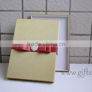 Luxury Handmade Gold Wedding Invitations Box With Ribbon Bow thumbnail-4