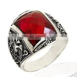 925K Sterling Silver Double Head Eagle Men Ring thumbnail-1