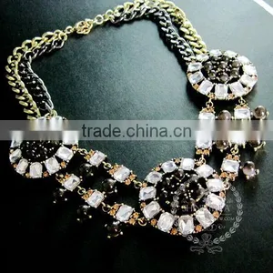 Vintage Bronze Black Antique Round Flower Glass Cabochon Pendant Flower Fashion Chic Women Statement Necklace 6350374 thumbnail-1