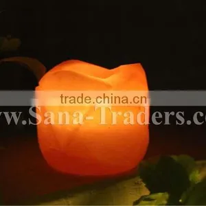 Natural Himalayan Crystal Rock Salt Designed Rose Shape Tea Light/ Candle Holder thumbnail-2