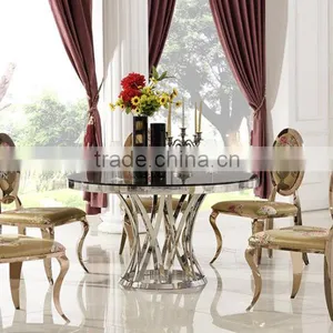 TH371 Stainless Steel Tempered Glass Round Dining Table thumbnail-1
