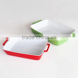 Square Shape Ceramic Baking Dish With Glass Lid,Stoneware Bakeware With Solid Color thumbnail-2