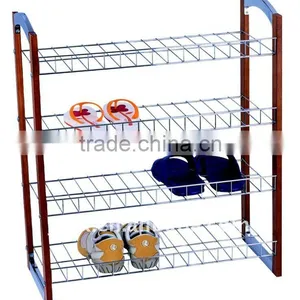 H1316 4-Tier Shoe Rack With Wood Side thumbnail-1