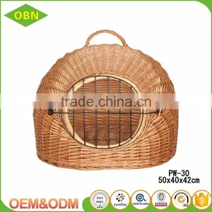 Wicker Cat Product Portable House Shaped Willow Cat Basket With Mat thumbnail-3