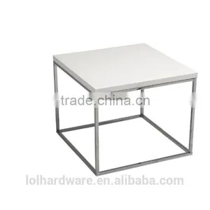 Euro Style Stainless Steel Base Side Table, White Lacquer/Chrome thumbnail-1