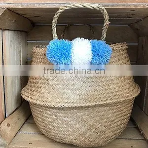 Small Pompom Seagrass Belly Basket thumbnail-5