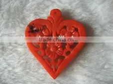 Wholesale 30mm Large Heart Red Flower Carved Natural Coral Pendant thumbnail-1