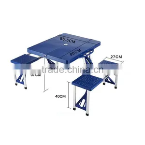 High Quality ABS Folding Table Set Portable Outdoor Camp Suitcase Picnic Table 4 Seats Blue thumbnail-1