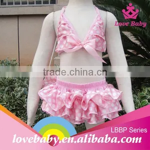 New Arrival Triangle Pink Polka Dot Smocked Cute Baby Swimsuits thumbnail-1