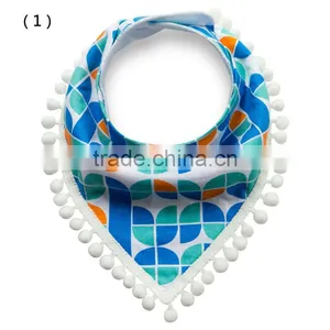 S17223A Soft Organic Cotton Baby Bandana Drool Bibs With Pom-Pom thumbnail-1