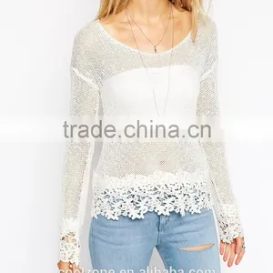 Women Dropped Shoulders Lightweight Fabric Crochet Top,crochet Top Fashion Blouses 2015 thumbnail-4