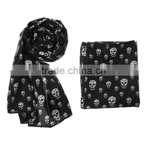 Popular Trendy Wome's Halloween Skull Printed Black Scarf thumbnail-1