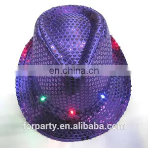 LPH-0071P Purple Sequin Hat Light up Fedora Hat With Flashing LEDs thumbnail-1