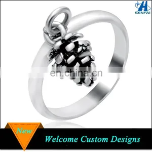 Ally Express Cheap Wholesale Metal Antique Silver 3D Pine Cone Ring For Women thumbnail-1