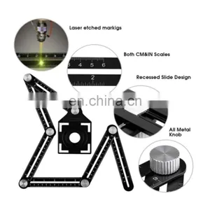 6 Folding Multi Angle Measuring Ruler Ceramic Tile Hole Positioning Ruler With Drill Guide Template Hole Punch Accessories thumbnail-1