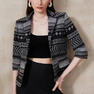 PREMIUM WOOL MIX GEO PATTERN OVERCOAT thumbnail-2