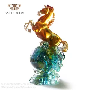 European Featured Crystal Art Glass Liuli Crfat Statue Standing Horse Sculpture thumbnail-1