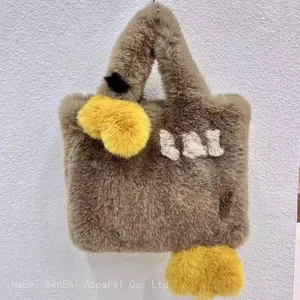 34Cute Plush Bag Female Sweet Student Handbag Girl Tote Bag Niche Single Shoulder Oblique Cross Bag Hairy Hot Large Capacity Female Bag thumbnail-5