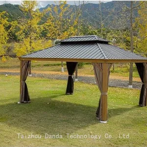 3*4m Wooden Looking Gazebo Sunshade Waterproof Outdoor Use With Curtain and Net thumbnail-2