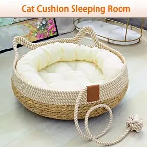 Removable Woven Cat Bed Upholstery Sleeping House Cat Scratch Floor Rattan Wear-resistant Washable Cat Cave Pet Supplies thumbnail-2