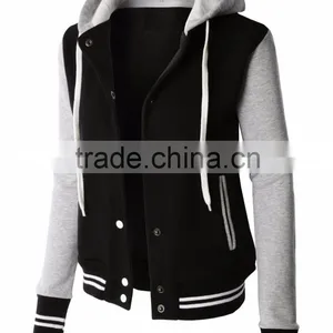Baseball Varsity Jacket Contrast Sleeve Fleece Hoodie thumbnail-1